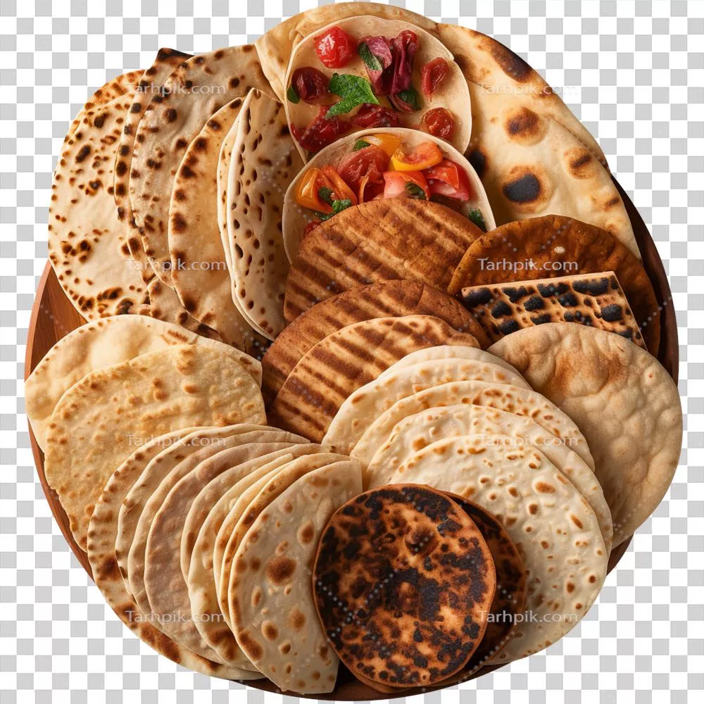 نان های تخت تازه درست شده روی پس زمینه شفاف به صورت جداگانه