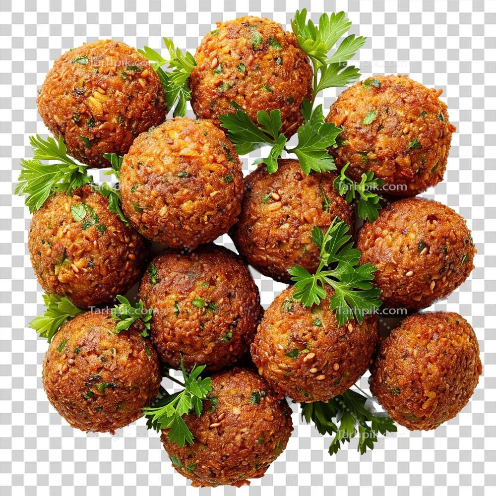 کوفته فلافل تولید شده با هوش مصنوعی و تزیین شده با جعفری و ادویهها