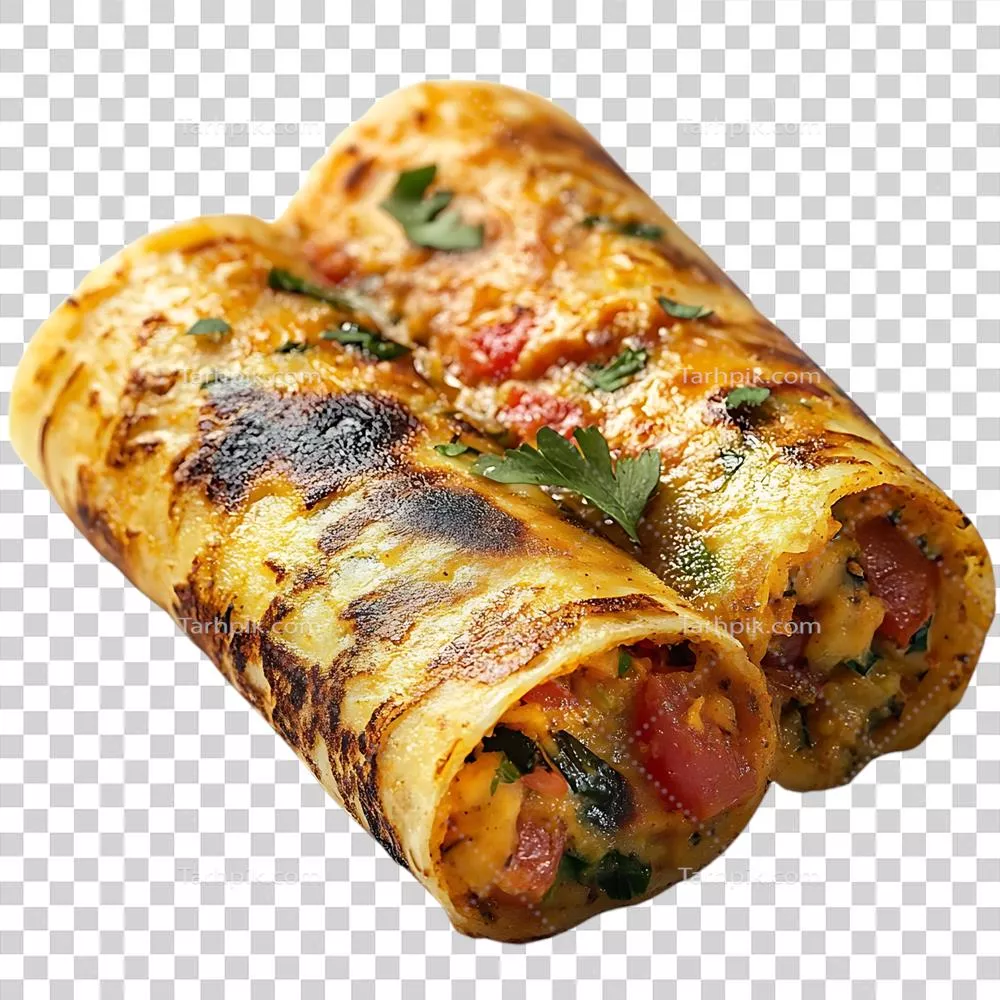 غذای خیابانی هندی خوشمزه و ترد با سبزی تازه و پسزمینه شفاف