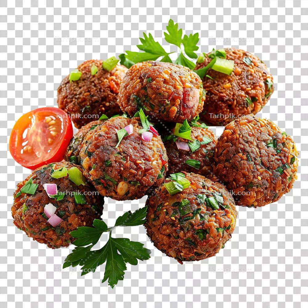 کره فلافل تولید شده با هوش مصنوعی با جعفری و ادویههای خوشمزه روی پسزمینه شفاف