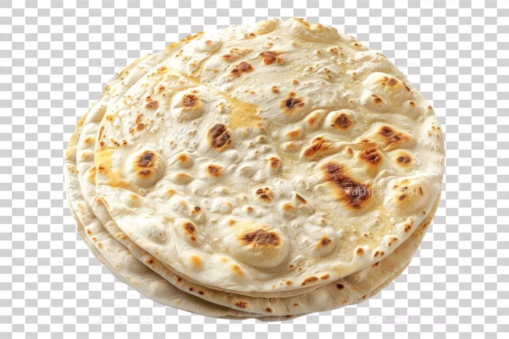 چاپاتی خالص سفید در پس‌زمینه شفاف و بدون هیچ مزاحمتی