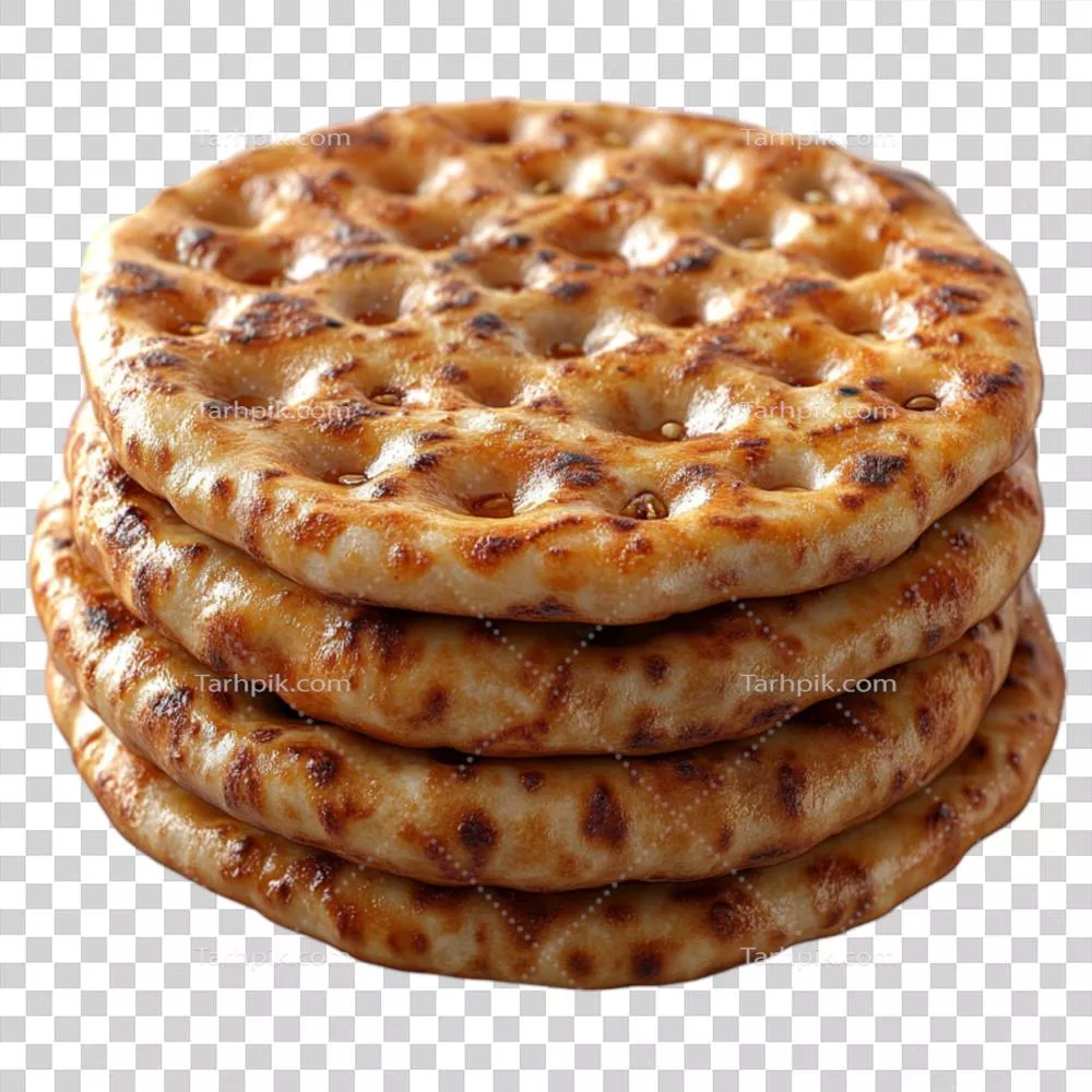 یک توده نان تخت بر روی پسزمینه سفید بصورت زیبا و دلنشین