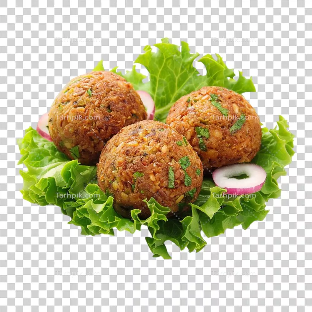 کوفتههای گوشتی روی سالاد کاهو با پیاز و چاشنیهای هوش مصنوعی