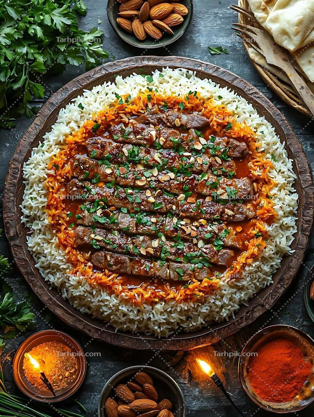 پلو معطر و لوکس با گوشت، ادویه و مغزیجات برای مهمانی های خاص