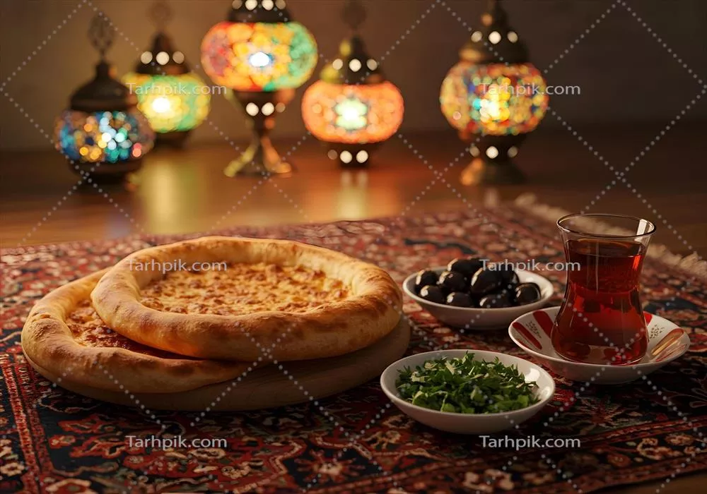 نان فلت خوشمزه با چای و انواع سبزیجات معطر