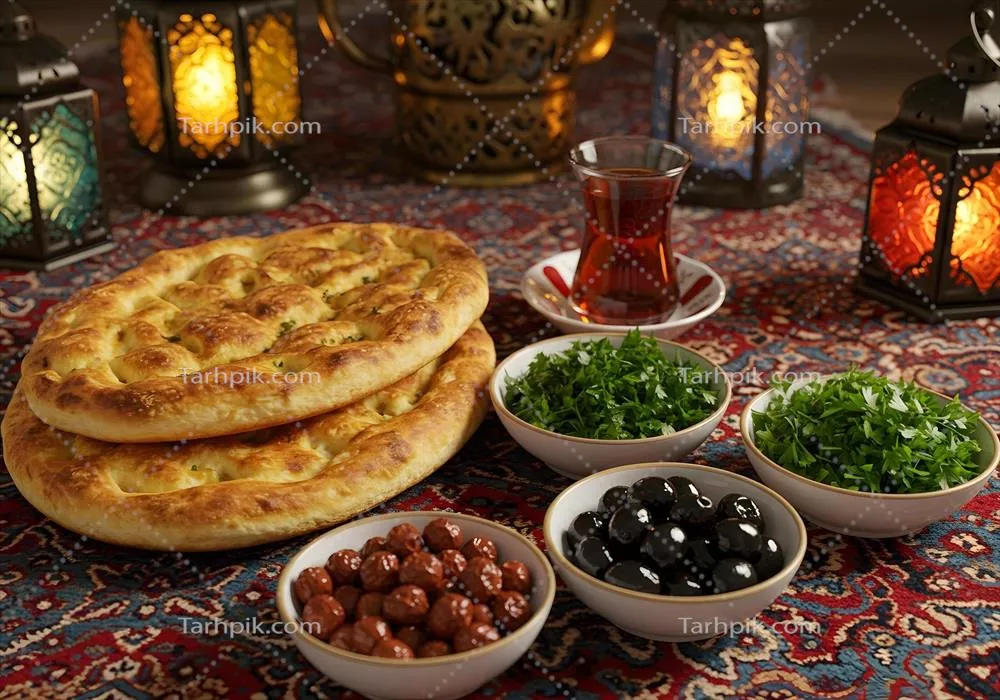 نمایش نان های سنتی به همراه زیتون ها و مغزها برای لذت بردن از طعم واقعی