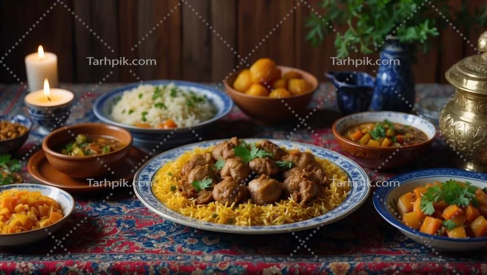 مجموعه ای از غذاهای سنتی ازبکی برای سفره خانواده در جشن سال نو