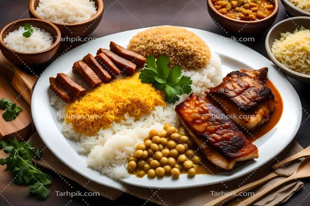 غذاهای ایرانی خوشمزه و بصری، با طراحی هوش مصنوعی بر روی صفحه و ظروف زیبا