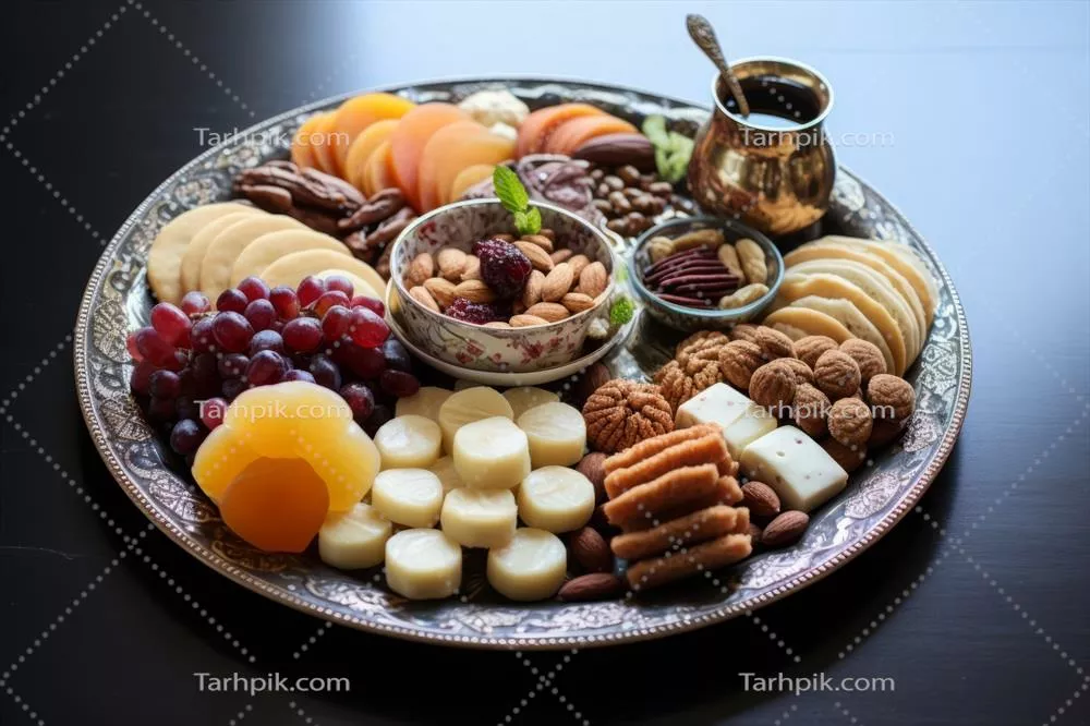 پلاتر دسرهای سنتی عید فطر تولید شده توسط هوش مصنوعی با طراحی خلاقانه