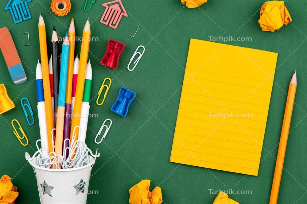 تصویر زندگی ساکن بر روی تابلو مدرسه سبز رنگ با جزئیات جذاب