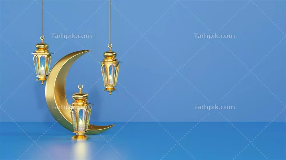 مدل تبریک رمضان کریم با فانوس های عربی و ماه در پس زمینه برای تبلیغ محصولات و کارت های تبریک