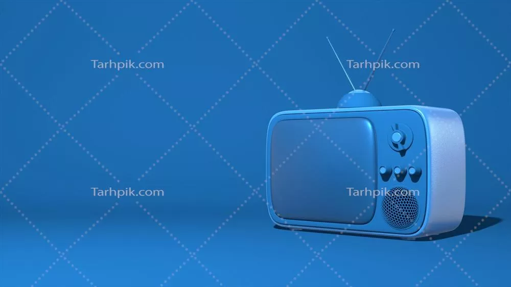 تصویر یک تلویزیون قدیمی با آنتن به سبک کارتونی و مدرن با رنگ آبی کلاسیک