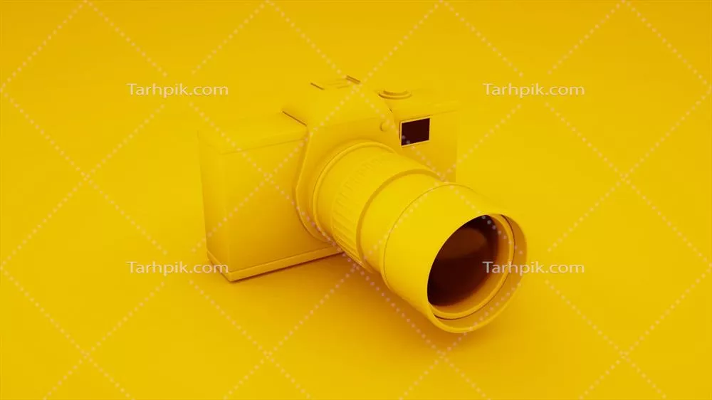 تصویر سه‌بعدی دوربین دیجیتال DSLR زرد رنگ با طراحی منحصر به فرد