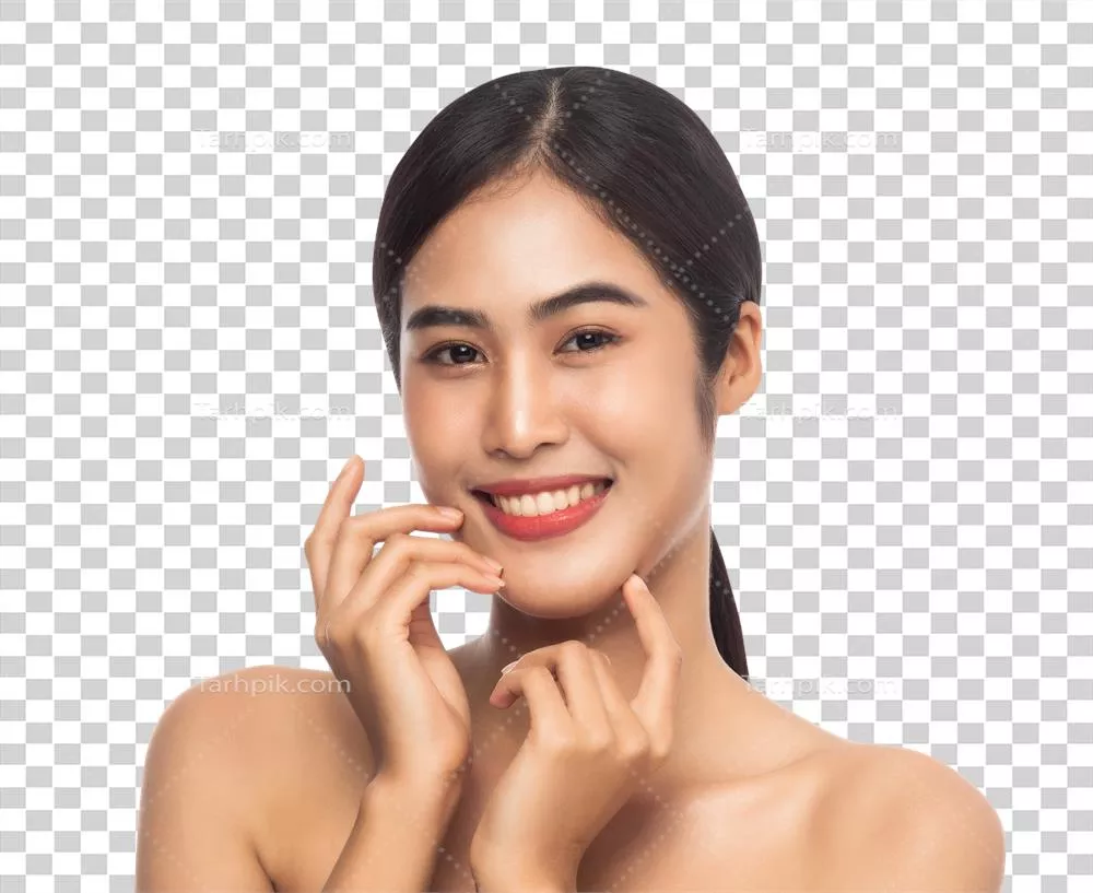 زن جوان و زیبای آسیایی با پوست تمیز و تازه - مفهوم زیبایی