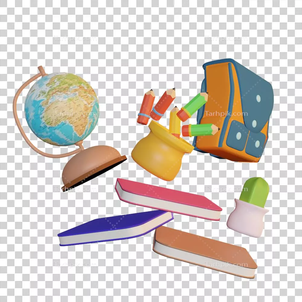 تصویری سه‌بعدی از لوازم التحریر با تم بازگشت به مدرسه