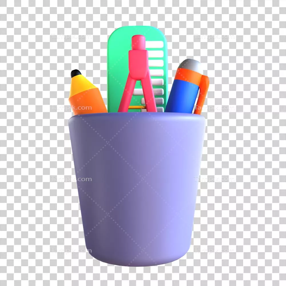 آیکونهای سهبعدی مداد، خطکش و خودکار برای آموزش و یادگیری