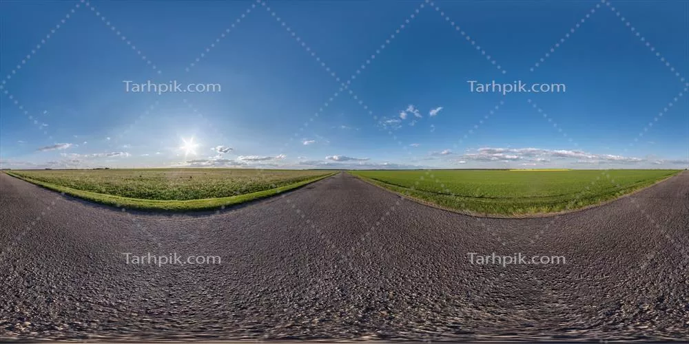 نما پانورامای کامل و بدون درز 360 درجه ای از یک جاده قدیمی بدون ترافیک در شامگاه