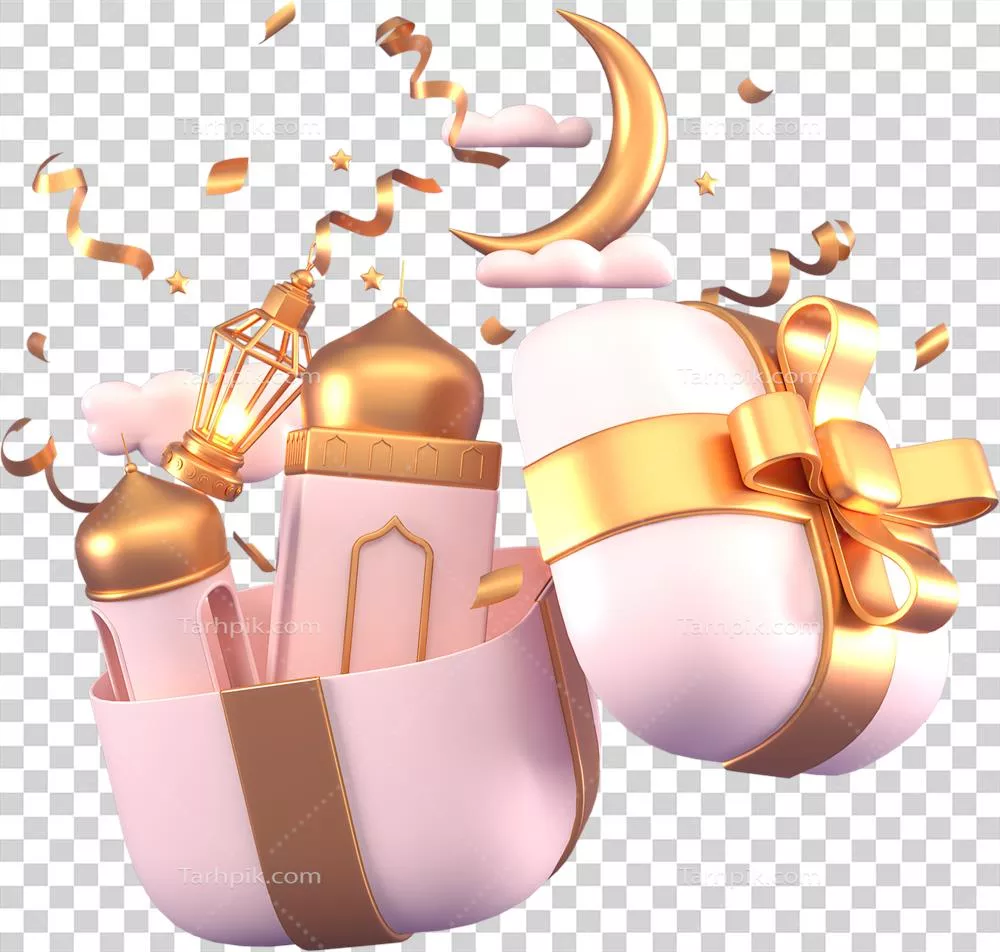 عنصرهای تبریک ماه رمضان با背景 اسلامی شامل ماه هلالی و وسایل زینتی