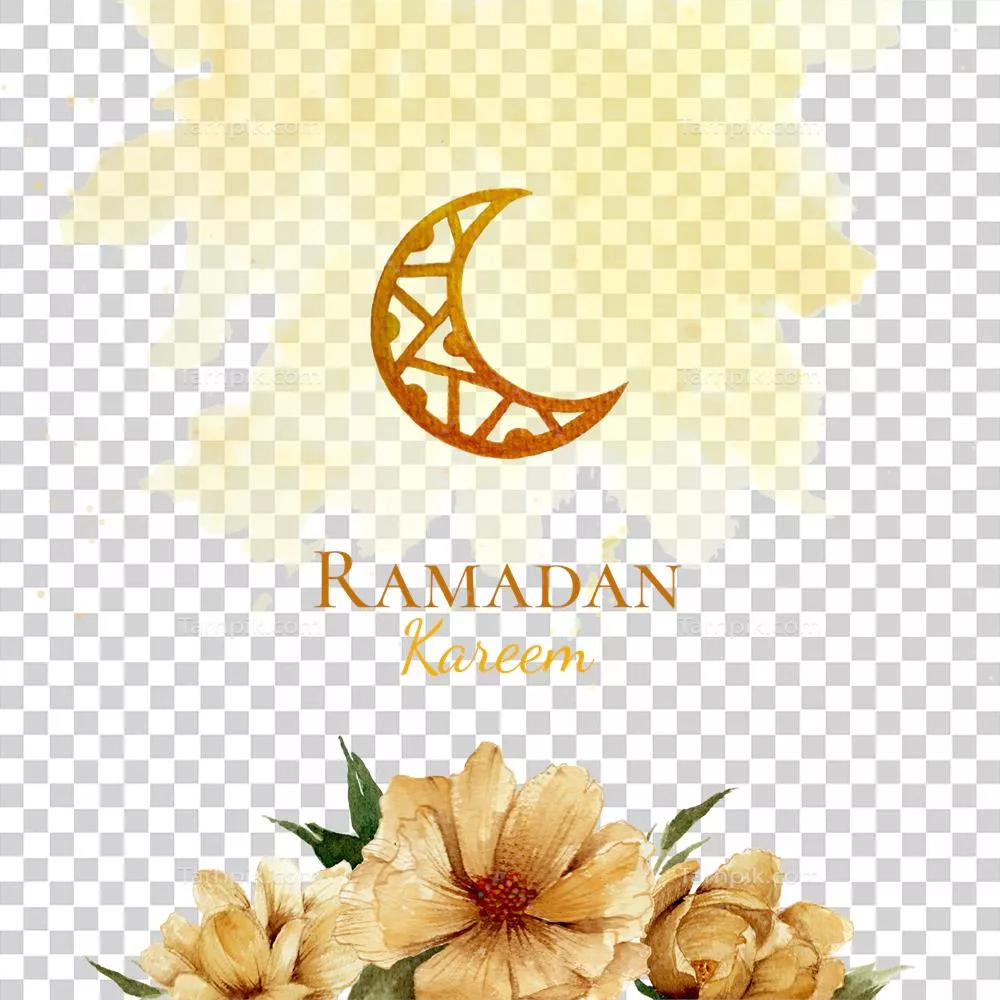 کارت تبریک ماه هلال طلايي با طرح آبرنگ برای ماه رمضان کریم