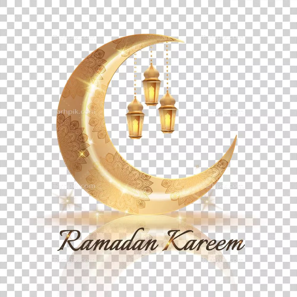 ماه رمضان مبارک با هلال ماه و چراغ زینتی