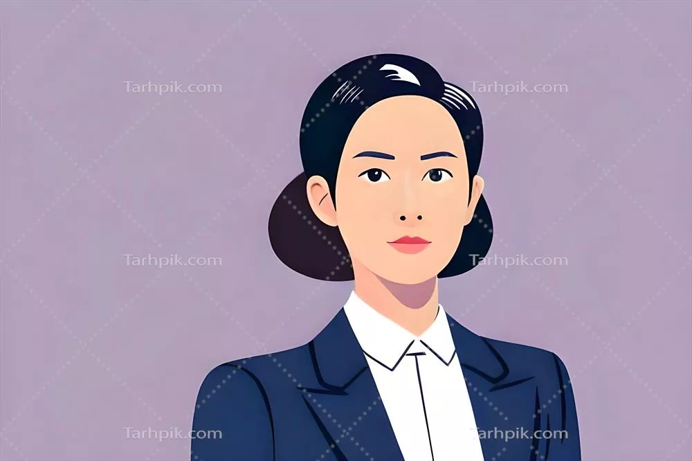 تصویر نمادین از یک زن با کُت و شلوار رسمی به سبک کارتون به عنوان نماد کسب و کار