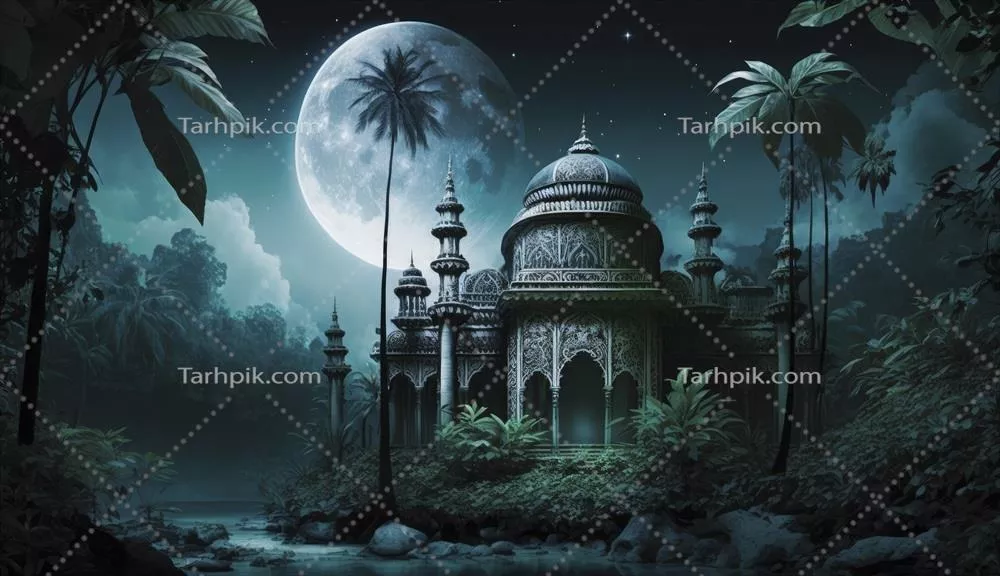 نمایش سه بعدی طراحی معماری شگفت‌انگیز مسجد مسلمانان در مفهوم رمضان