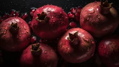 طرح زمینه یکنواخت با شش انار و قطرات آب در پس‌زمینه