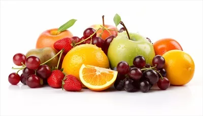 میوههای تازه ایزوله شده بر روی پسزمینه سفید با استفاده از هوش مصنوعی