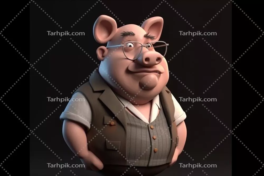 شخصیت کارتونی سه بعدی خوک کوچک، بامزه و خندهدار با طراحی هوش مصنوعی