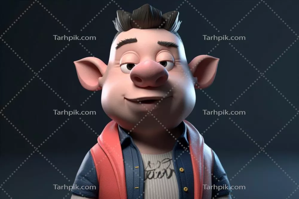 شخصیت کارتونی 3D خوک بامزه و کوچک از مزرعه به سبک هوش مصنوعی
