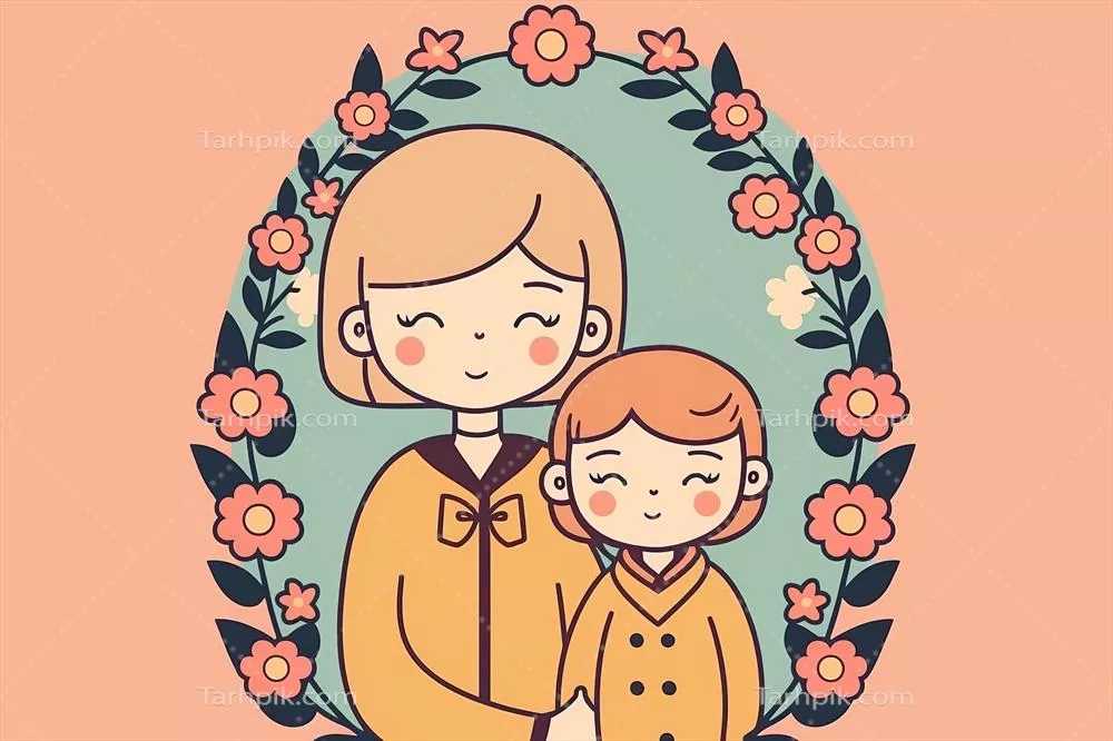 تصویر جذاب از مادر جوان با دخترش در قاب گلدار به مناسبت روز مادر