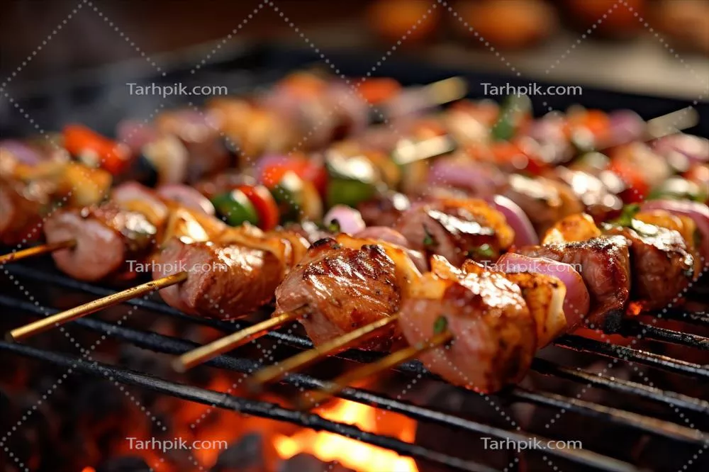 کباب چنجه خوشمزه بر روی باربیکیو با طعم بی نظیر و طراحی هوش مصنوعی