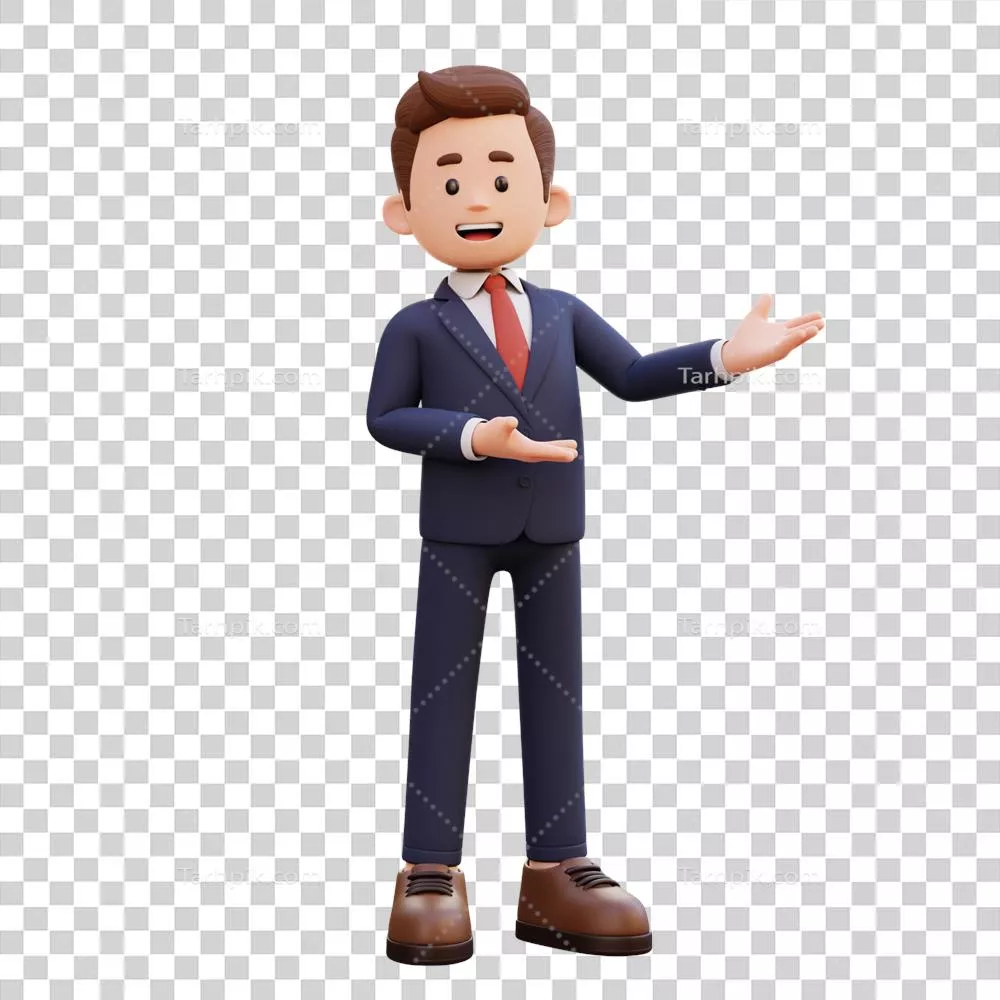 شخصیت سه بعدی مرد در حال ارائه به سمت چپ