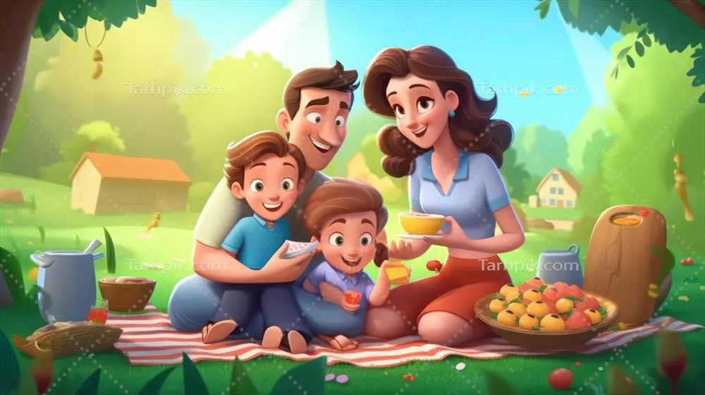 یک خانواده شاد که در دل طبیعت به پیک نیک مشغولند - زندگی آرام و لذت بخش