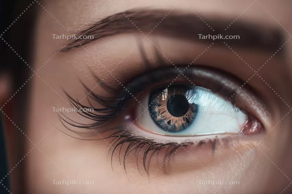 نمای نزدیک از چشم زیبای زن با مژه‌های بلند و فوکوس انتخابی - جزئیات ماکرو مد