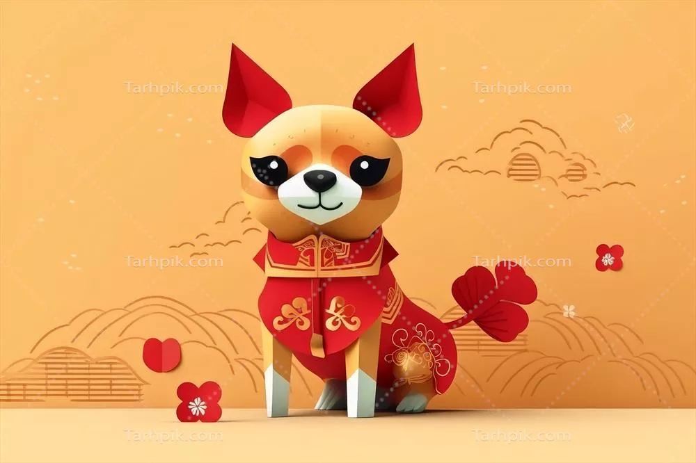 یک سگ کوچک و زیبا به سبک کاغذی آسیایی که با تکنولوژی هوش مصنوعی تولید شده است