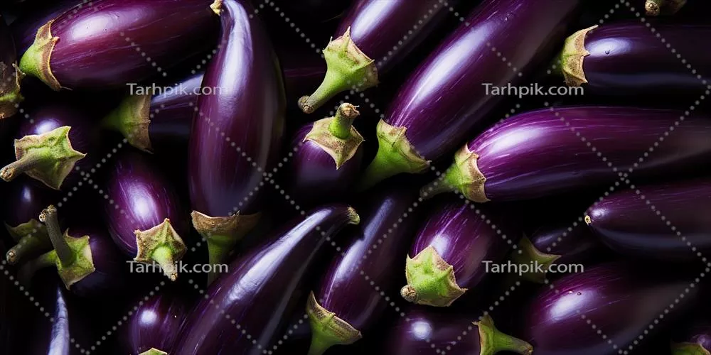 الگوی گرافیکی طراحی شده با هوش مصنوعی با بادمجانهای تازه و سالم در پسزمینه