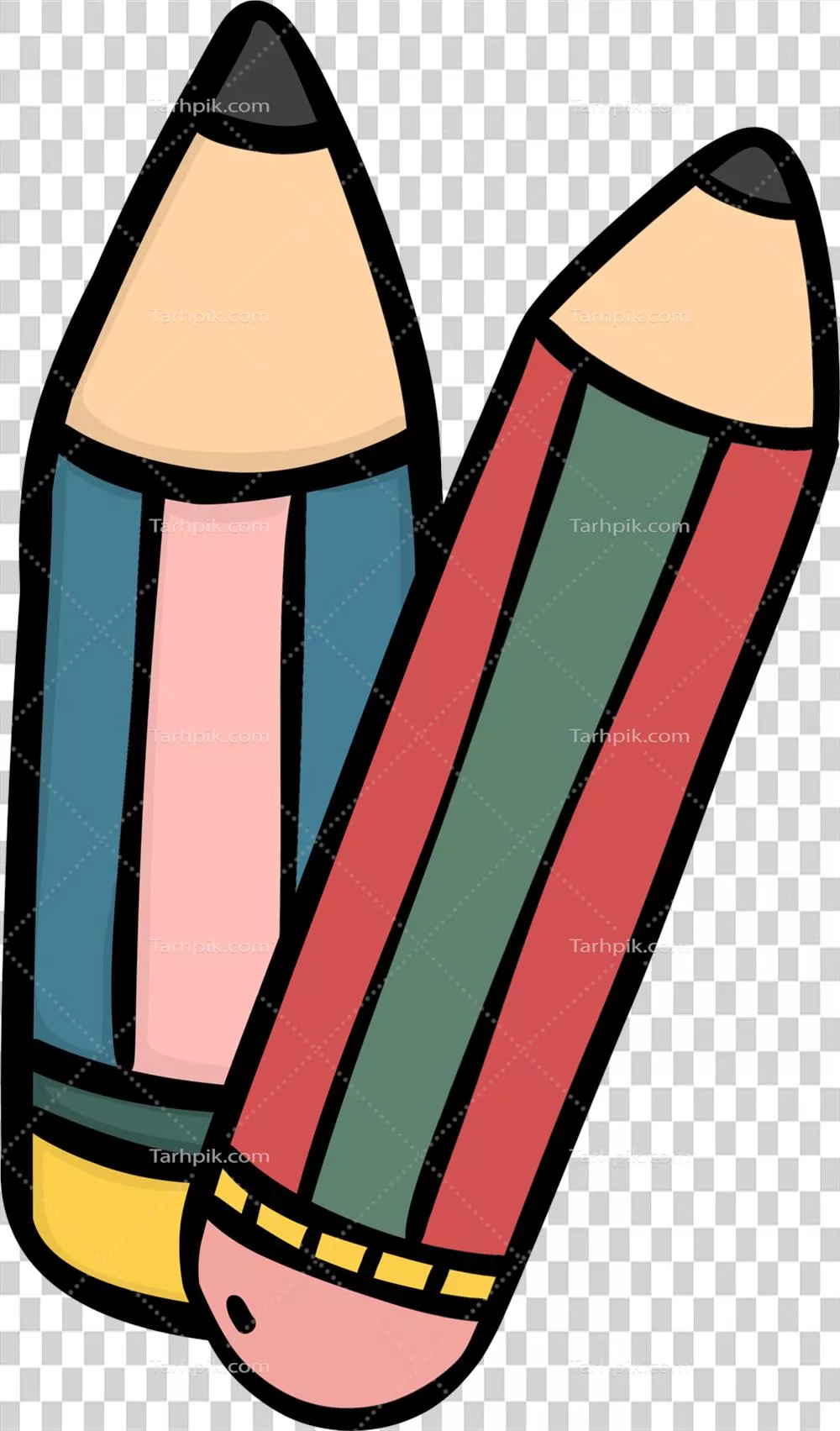 دستگاه‌های نوشتاری و لوازم تحریر جالب با نمادهای طراحی شده دست‌کشیده برای بازگشت به مدرسه