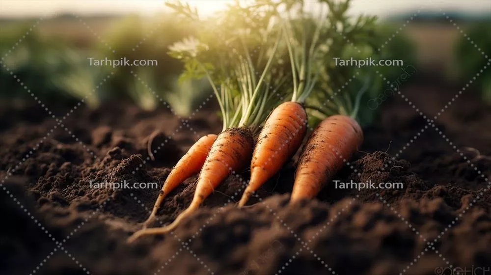 هویجهای تازه برداشت شده روی خاک در مزرعه با هوش مصنوعی تولیدی