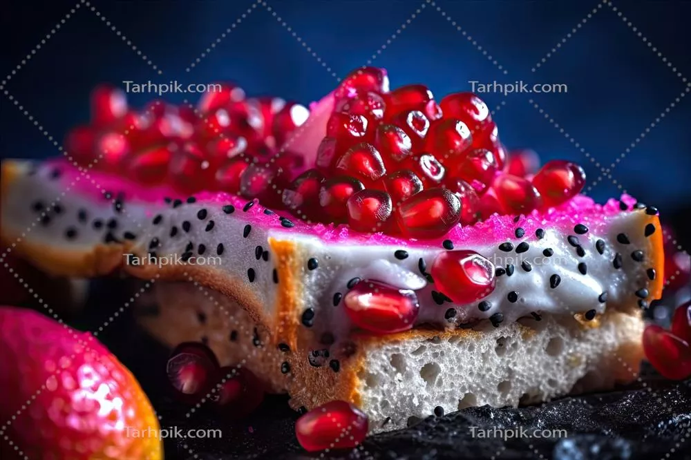 تصویر کلوز آپی از توست میوه اژدهایی با عسل ذوب شده برای یک صبحانه تازه