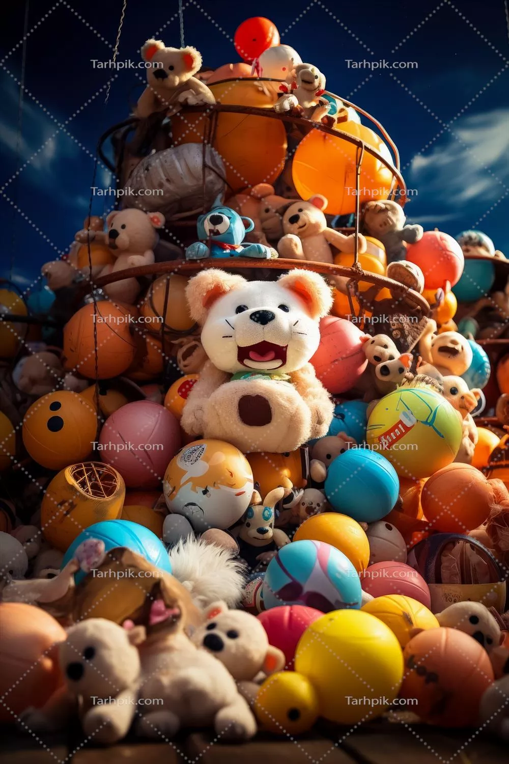 زمین بازی شلوغ و بینظم با اسباببازیهای پراکنده و فضای خالی برای متن، نمایشدهندهی خشم کودکان ناامید