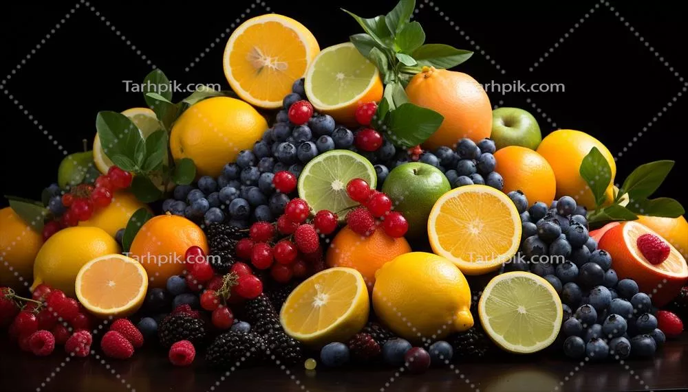 مجموعهای از دسرهای سالم با طعم تازه و شاداب میوههای مرکبات تولید شده با هوش مصنوعی