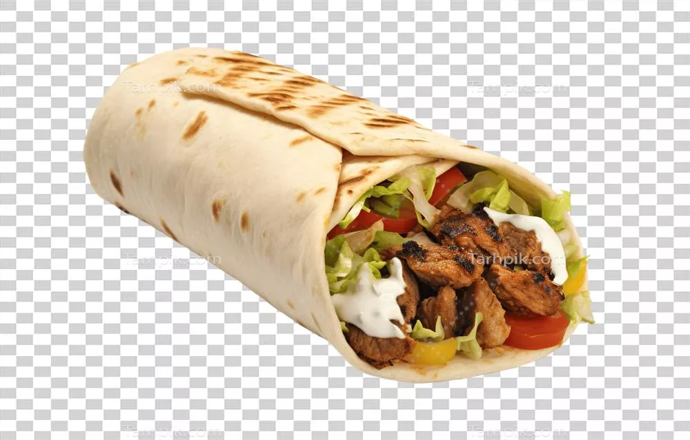 تصویر شاورما در پس‌زمینه شفاف به صورت جداسازی شده و طراحی شده با هوش مصنوعی
