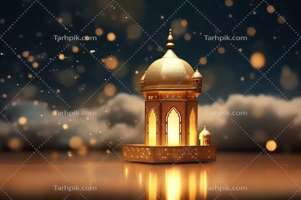 پیام‌های عید مبارک و رمضان کریم با چراغ اسلامی و زمینه عید فطر