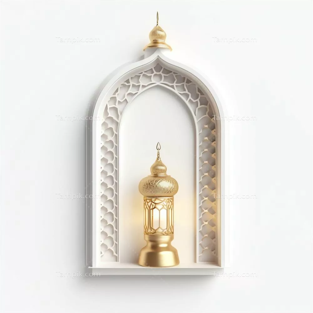تبریکات عید مبارک و رمضان کریم با فانوس اسلامی و背景 مسجد - طراحی شده با هوش مصنوعی