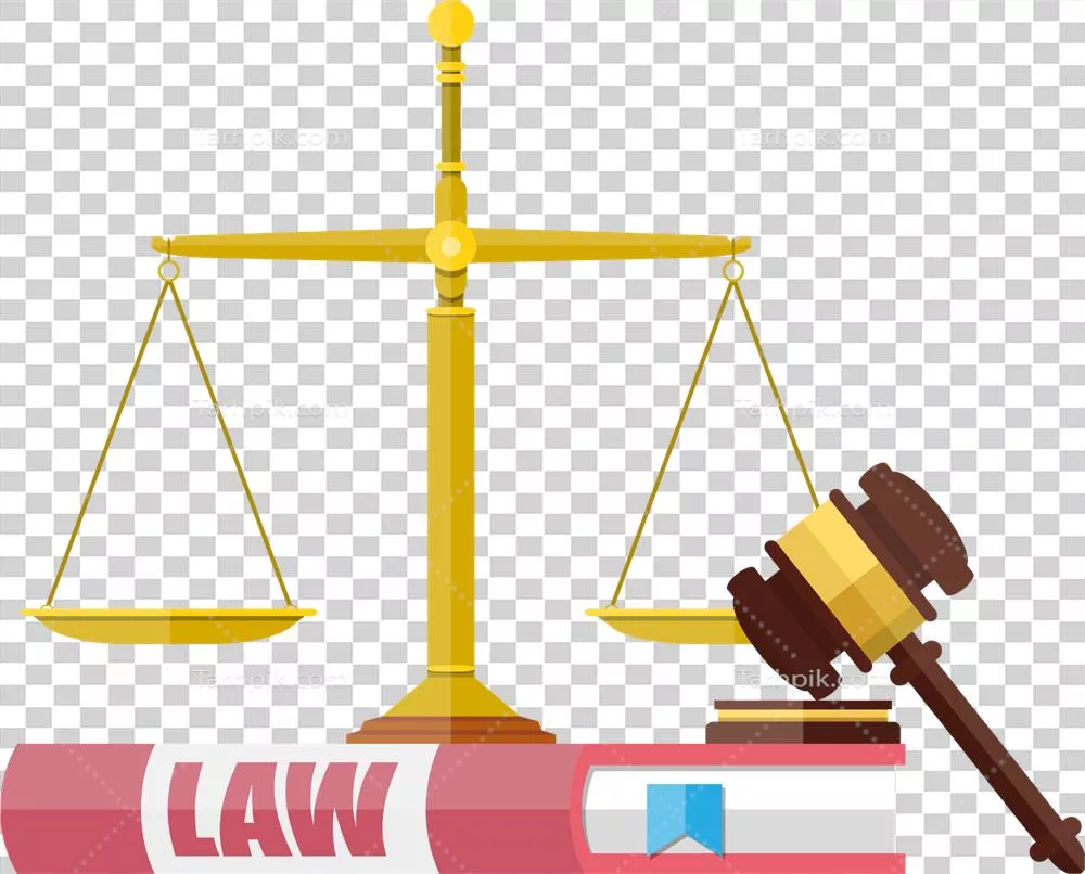 قاضی با چکشی چوبی و کتاب قانون و ترازوی طلایی: نماد عدالت