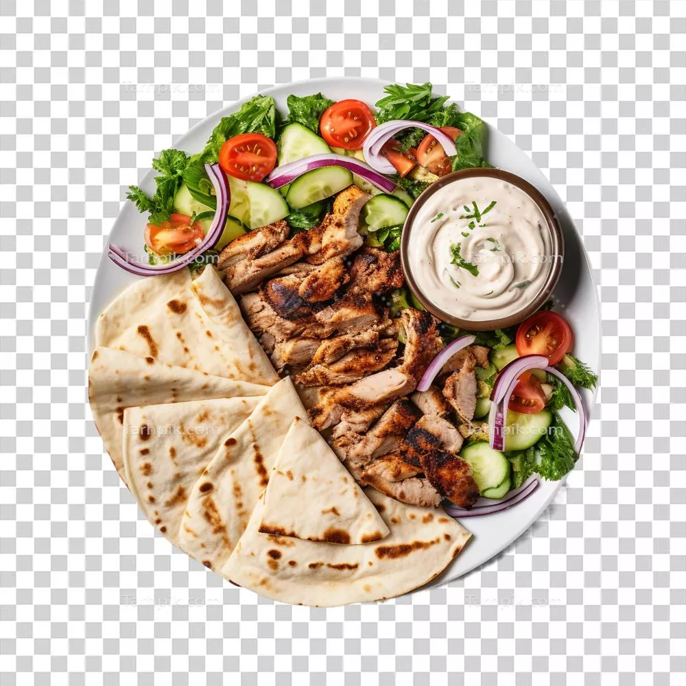 شاورمای خوشمزه با سس تاهینی بر روی پسزمینه شفاف و جذاب