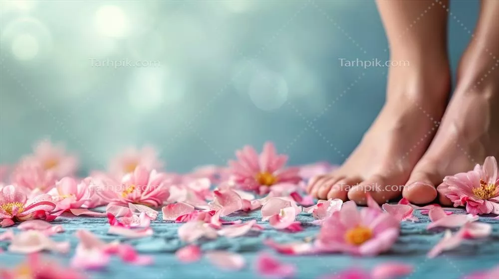 تبلیغ سالن پدیکور با پسزمینه تولید شده توسط هوش مصنوعی و فضای خالی برای متن