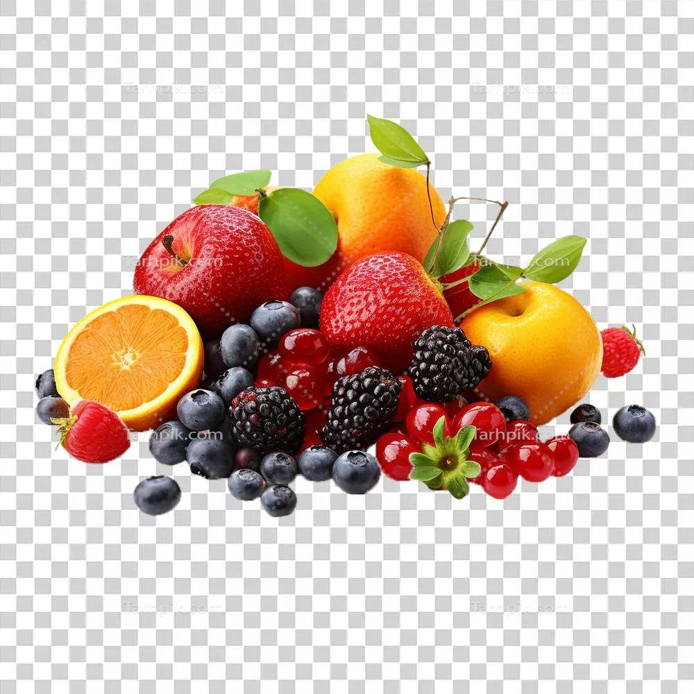 مخلوط میوههای تازه و رنگارنگ به صورت جداگانه