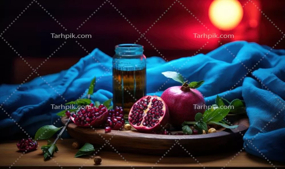 شکلات داغ تولید شده با هوش مصنوعی با انار و مارشمالو بر روی پسزمینه چوبی